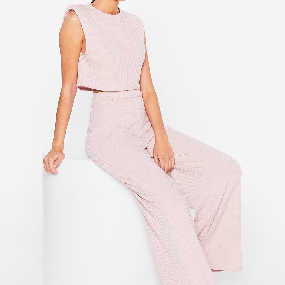 Nasty Gal Ribbed Tank Top And Pants Set Lounge